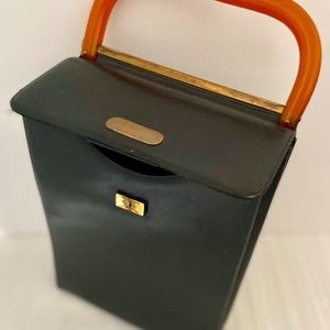 Vintage 40’s Crown Lewis double-sided midnight navy leather handbag